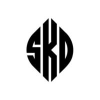 création de logo de lettre de cercle skd avec forme de cercle et d'ellipse. lettres d'ellipse skd avec style typographique. les trois initiales forment un logo circulaire. skd cercle emblème abstrait monogramme lettre marque vecteur. vecteur