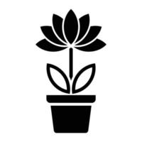 icône de fleur en pot, signe et symbole de fleur simple. plantes en pot, jardinage, signe de ligne isolée de plantes ornementales. vecteur