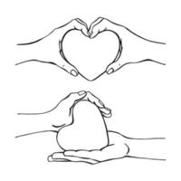 mains tenant le cœur. illustration vectorielle dessinés à la main. sur fond blanc pour votre conception. vecteur