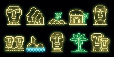 icônes de l'île de pâques définies vecteur néon