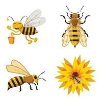 jeu d'icônes d'abeille, style dessin animé vecteur