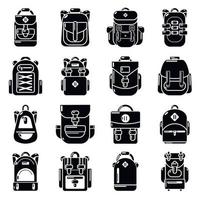 ensemble d'icônes de sac à dos, style simple vecteur