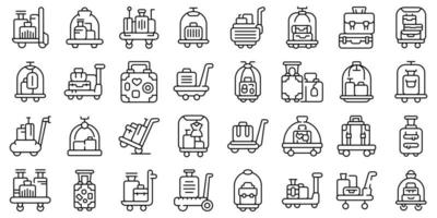 les icônes du chariot à bagages définissent le vecteur de contour. valise de transport