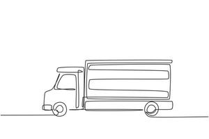 camion de fret à dessin en ligne continue unique pour l'expédition. livraison de marchandises. automobile lourde. automatique au design plat. camion cargo jouet pour enfants. dynamique une ligne dessiner illustration vectorielle de conception graphique vecteur