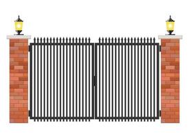 Brique et portail en acier isolé sur fond blanc vecteur