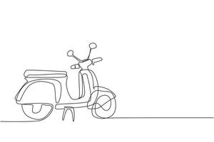 scooter de dessin en ligne continue unique. transport rétro. icône vespa noire. moto scooters modernes pour citoyen urbain. scooter vintage élégant pour les vacances de voyage. une ligne dessiner vecteur de conception graphique