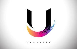 u coup de pinceau création de logo de lettre artistique avec un vecteur de look moderne créatif et des couleurs vibrantes