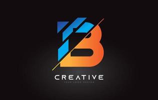 création d'icône de logo lettre b en tranches avec des couleurs bleu et orange et des tranches coupées vecteur