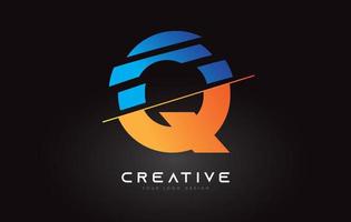 création d'icône logo lettre q en tranches avec des couleurs bleu et orange et des tranches coupées vecteur