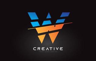 création d'icône logo lettre w en tranches avec des couleurs bleu et orange et des tranches coupées vecteur