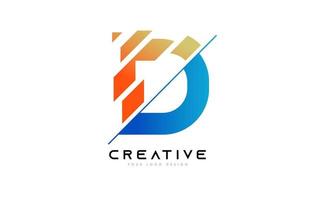 création d'icônes de logo lettre d en tranches avec des couleurs bleu et orange et des tranches coupées