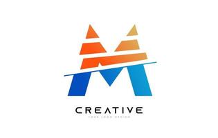 création d'icône logo lettre m en tranches avec des couleurs bleu et orange et des tranches coupées vecteur