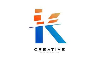 création d'icônes de logo lettre k en tranches avec des couleurs bleu et orange et des tranches coupées vecteur