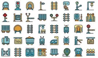 icônes de plate-forme ferroviaire définies vecteur plat