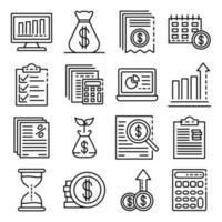 ensemble d'icônes de rapport de dépenses, style de contour vecteur