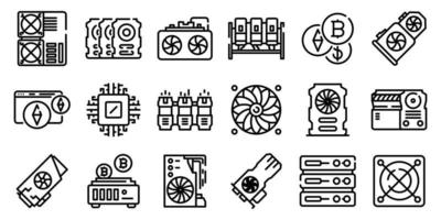 ensemble d'icônes de ferme minière, style de contour vecteur