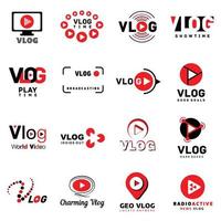 jeu d'icônes de logo de canal vidéo vlog, style simple vecteur