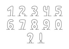 définissez les numéros de l'alphabet latin de 1 à 9, signe un dessin continu d'une ligne. nombres isolés dessinés à la main noire. vecteur ligne plate chiffres