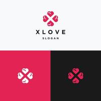 lettre x modèle de conception d'icône de logo d'amour vecteur