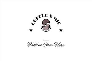 élément de logo vectoriel avec illustration de café et microphone. utilisable pour les marques de podcast, de café, de studio et de médias