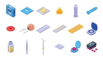 les icônes de contraceptifs définissent le vecteur isométrique. contrôle des naissances