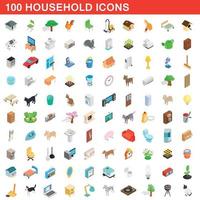 Ensemble de 100 icônes de ménage, style 3d isométrique vecteur