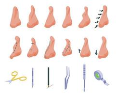 les icônes de rhinoplastie définissent le vecteur isométrique. nez humain