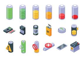 les icônes de charge de la batterie définissent le vecteur isométrique. frais d'électricité