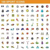 Ensemble de 100 icônes de sport, style cartoon vecteur