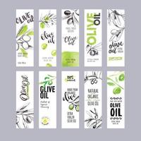 ensemble d'étiquettes d'huile d'olive aquarelle dessinées à la main. concepts d'illustrations vectorielles pour l'emballage d'huile d'olive. vecteur