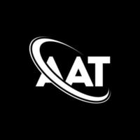 un logo. une lettre. création de logo de lettre aat. initiales aat logo liées avec un cercle et un logo monogramme majuscule. typographie aat pour la technologie, les affaires et la marque immobilière. vecteur