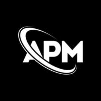 logo apm. lettre de l'apm. création de logo de lettre apm. initiales logo apm liées avec un cercle et un logo monogramme majuscule. typographie apm pour la marque technologique, commerciale et immobilière. vecteur