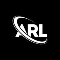 logo arl. lettre d'arl. création de logo de lettre arl. initiales logo arl liées avec un cercle et un logo monogramme majuscule. typographie arl pour la marque technologique, commerciale et immobilière. vecteur