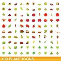 Ensemble de 100 icônes de plantes, style dessin animé vecteur