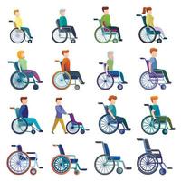 ensemble d'icônes en fauteuil roulant, style dessin animé vecteur