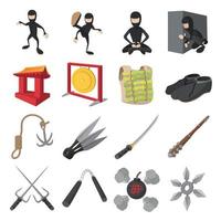 jeu d'icônes de dessin animé ninja vecteur