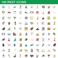 Ensemble de 100 icônes de repos, style cartoon vecteur