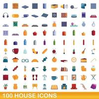 Ensemble de 100 icônes de maison, style dessin animé vecteur