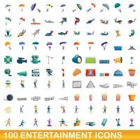 Ensemble de 100 icônes de divertissement, style dessin animé vecteur