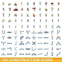 Ensemble de 100 icônes de construction, style dessin animé vecteur