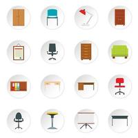 icônes de mobilier de bureau définies dans un style plat vecteur