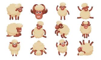 jeu d'icônes de moutons, style dessin animé vecteur