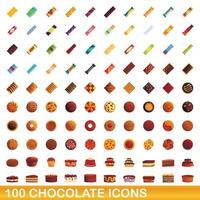 Ensemble de 100 icônes de chocolat, style cartoon vecteur