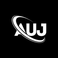 auj logo. auj lettre. création de logo de lettre auj. initiales logo auj liées avec un cercle et un logo monogramme majuscule. typographie auj pour la technologie, les affaires et la marque immobilière. vecteur