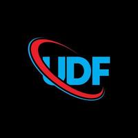 logo UDF. lettre UDF. création de logo de lettre udf. initiales logo udf liées avec un cercle et un logo monogramme majuscule. typographie udf pour la technologie, les affaires et la marque immobilière. vecteur