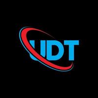 logo UDT. lettre udt. création de logo de lettre udt. initiales logo udt liées avec un cercle et un logo monogramme majuscule. typographie udt pour la technologie, les affaires et la marque immobilière. vecteur