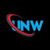 unw logo. unew lettre. création de logo de lettre unw. initiales unw logo liées avec un cercle et un logo monogramme majuscule. typographie unw pour la technologie, les affaires et la marque immobilière. vecteur