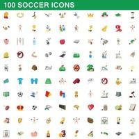 Jeu de 100 icônes de football, style cartoon vecteur