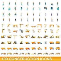 Ensemble de 100 icônes de construction, style dessin animé vecteur