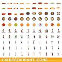 Ensemble de 100 icônes de restaurant, style dessin animé vecteur